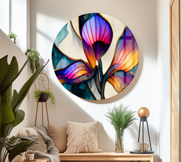 Stained Vivid Flower Glass Wall Art glass art painting, glass art for the Wall