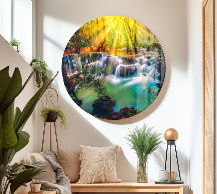 Waterfall Nature Glass Wall Art print picture on glass, Tempered Glass Wall Art