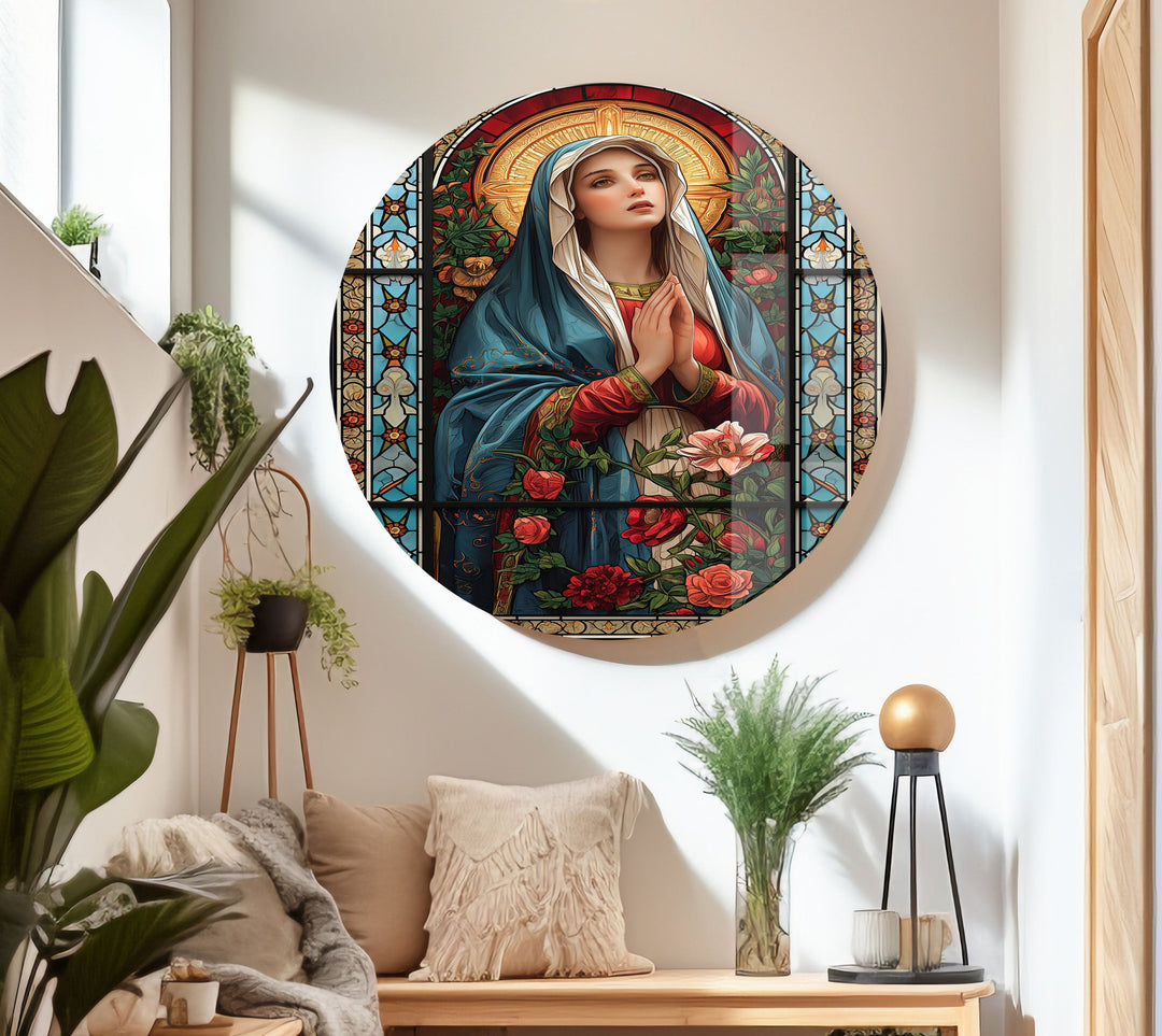 Heart of Mary Glass Wall Art glass art painting, glass art for the Wall
