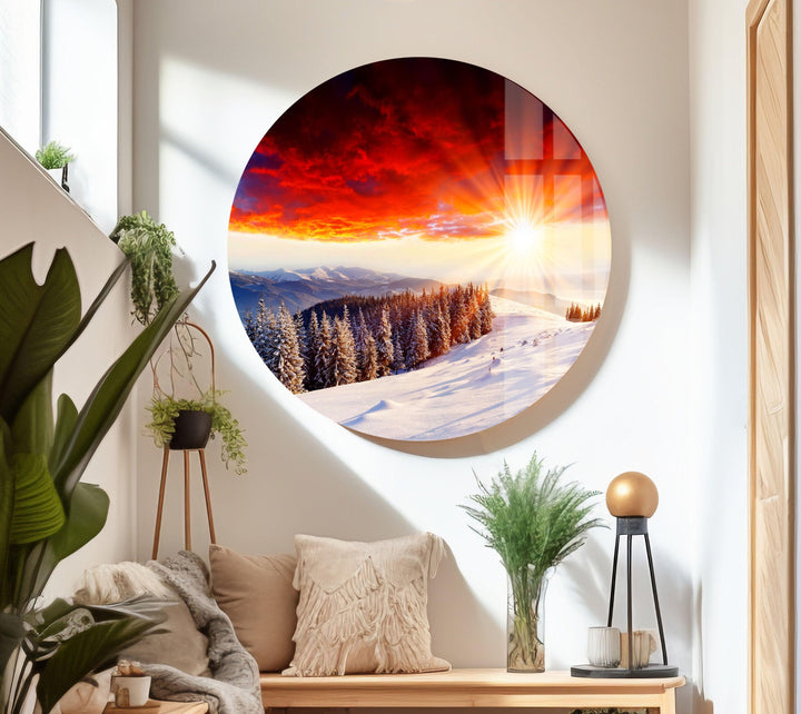 Winter Sunrise in a Snowy Glass Wall Art custom glass pictures, glass art prints