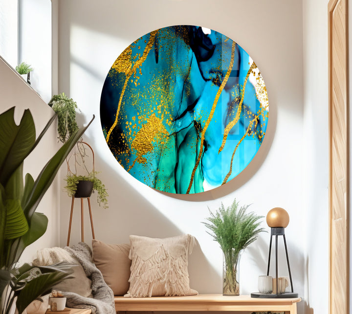 Blue and Golden Marble Glass Wall Art custom glass photo prints, large glass prints