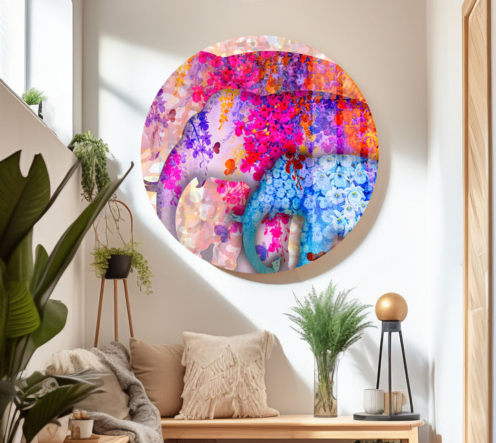 Colorful Elephants Glass Wall Art picture on glass wall art, photos printed on glass