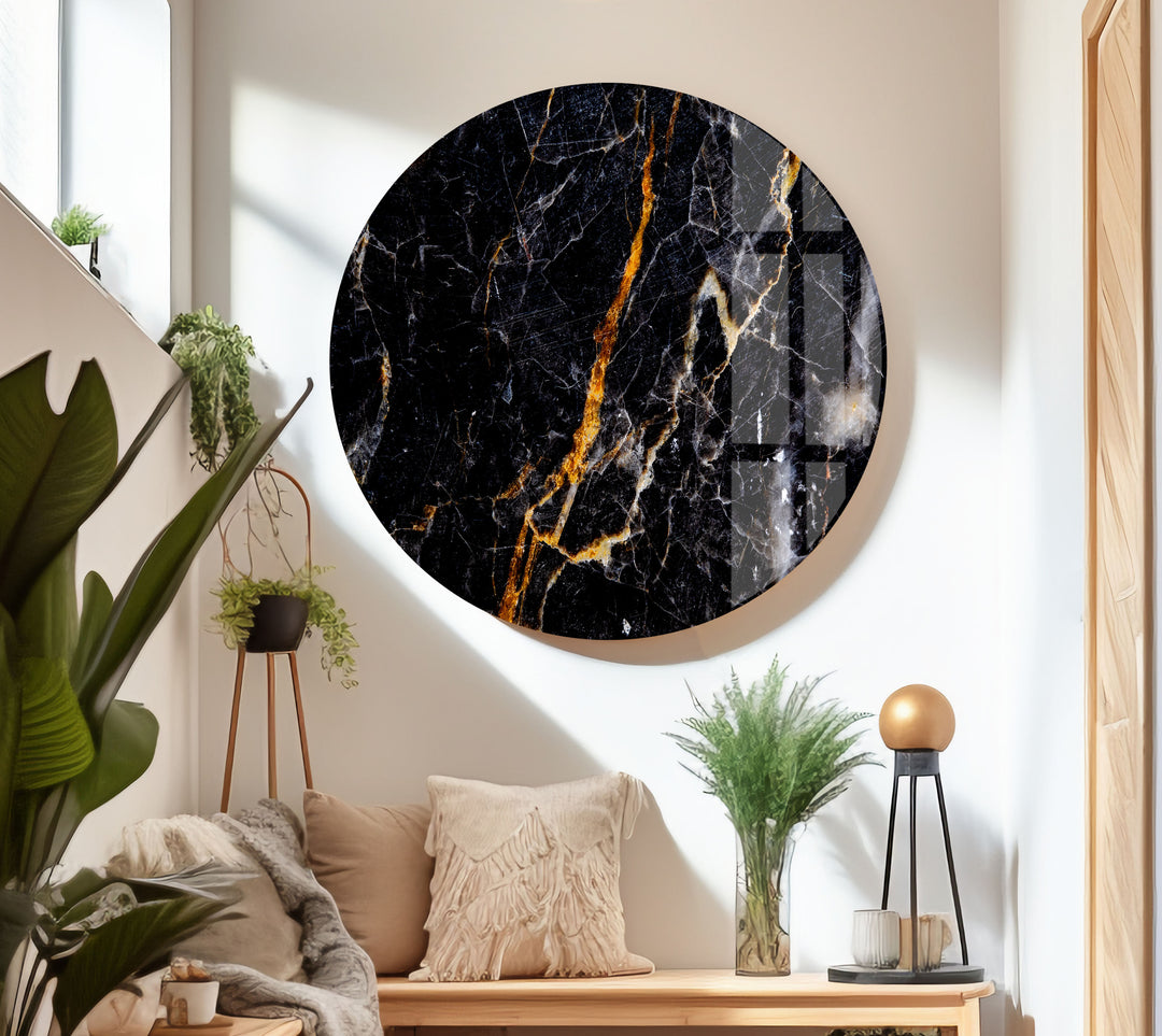 Black & Orange Marble Abstract Glass Wall Art custom glass photo prints, large glass prints