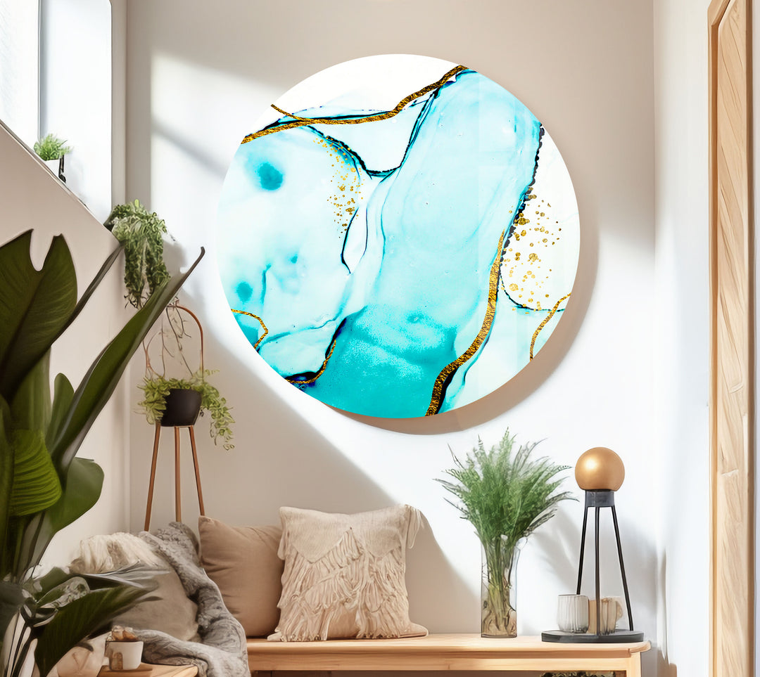 Abstract Blue Marble Glass Wall Art glass art painting, glass art for the Wall