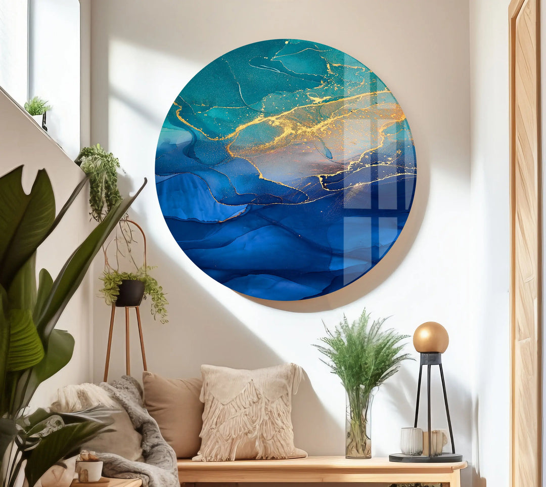 Gold Blue Green High-Quality Glass Photo Prints Decor