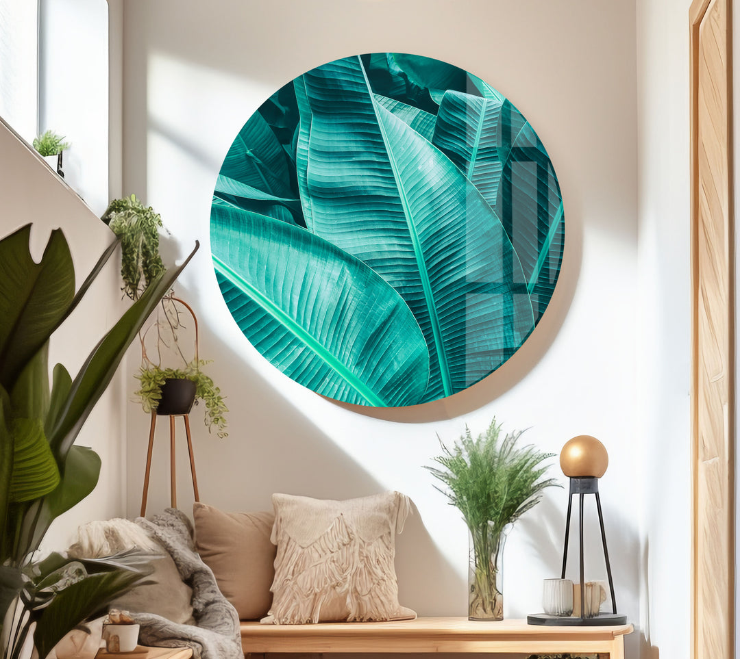 Tropical Banana Leaf Glass Wall Art, glass pictures for Wall, glass prints wall art