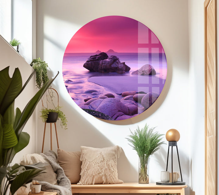 Pink Haze And Stones Glass Wall Art custom glass photo prints, large glass prints