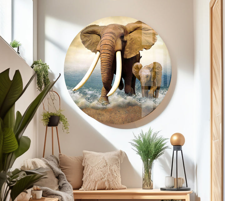 Ocean Elephants Glass Wall Art picture on glass wall art, photos printed on glass