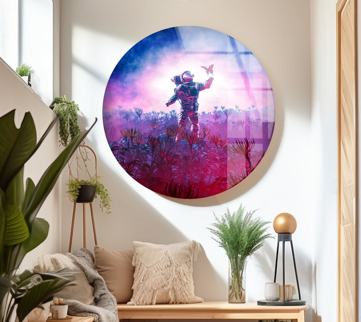 Astronaut With Butterfly Glass Wall Art, glass pictures for Wall, glass prints wall art