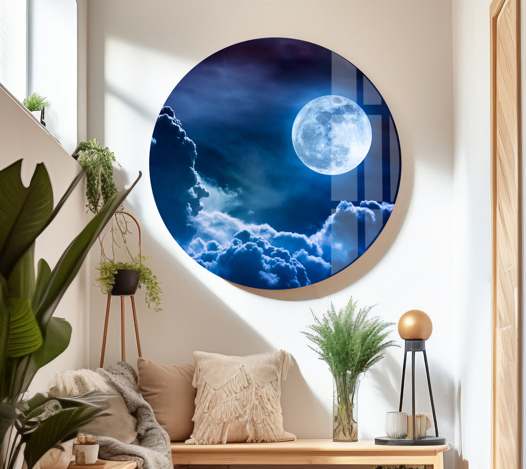 Moonlit Clouds In a Night Sky Glass Wall Art glass pictures for Wall, glass prints wall art