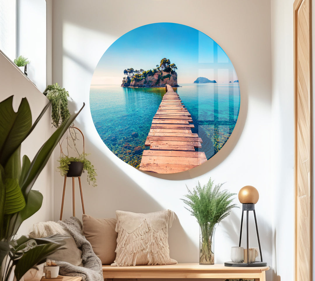 Sea Landscape With Pier Glass Wall Art glass wall decor, glass wall art decor