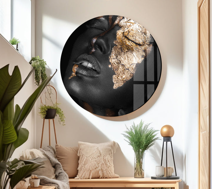 Gold Black Woman Portrait Glass Wall Pictures & Cool Art