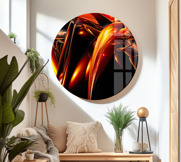 Orange & Black Fractal Abstract Glass Wall Art Glass Printing Wall Art, Print photos on glass
