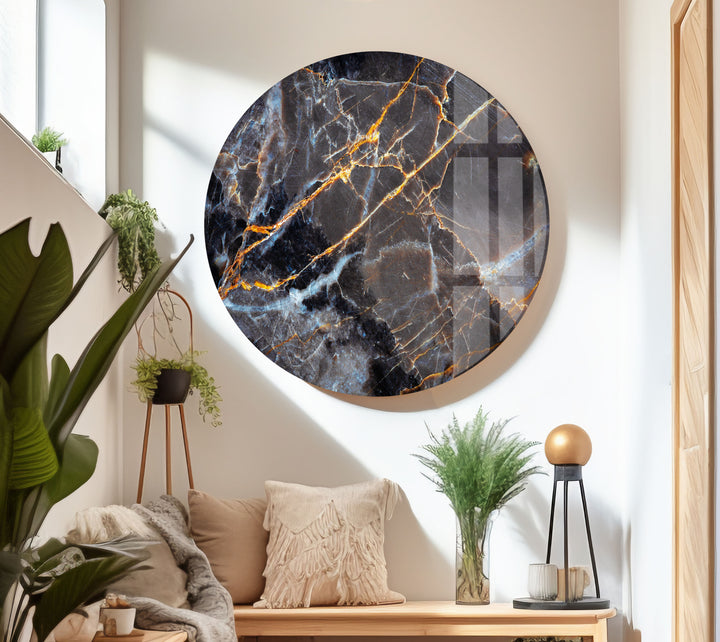 Dark marble with gold veins tempered glass wall art