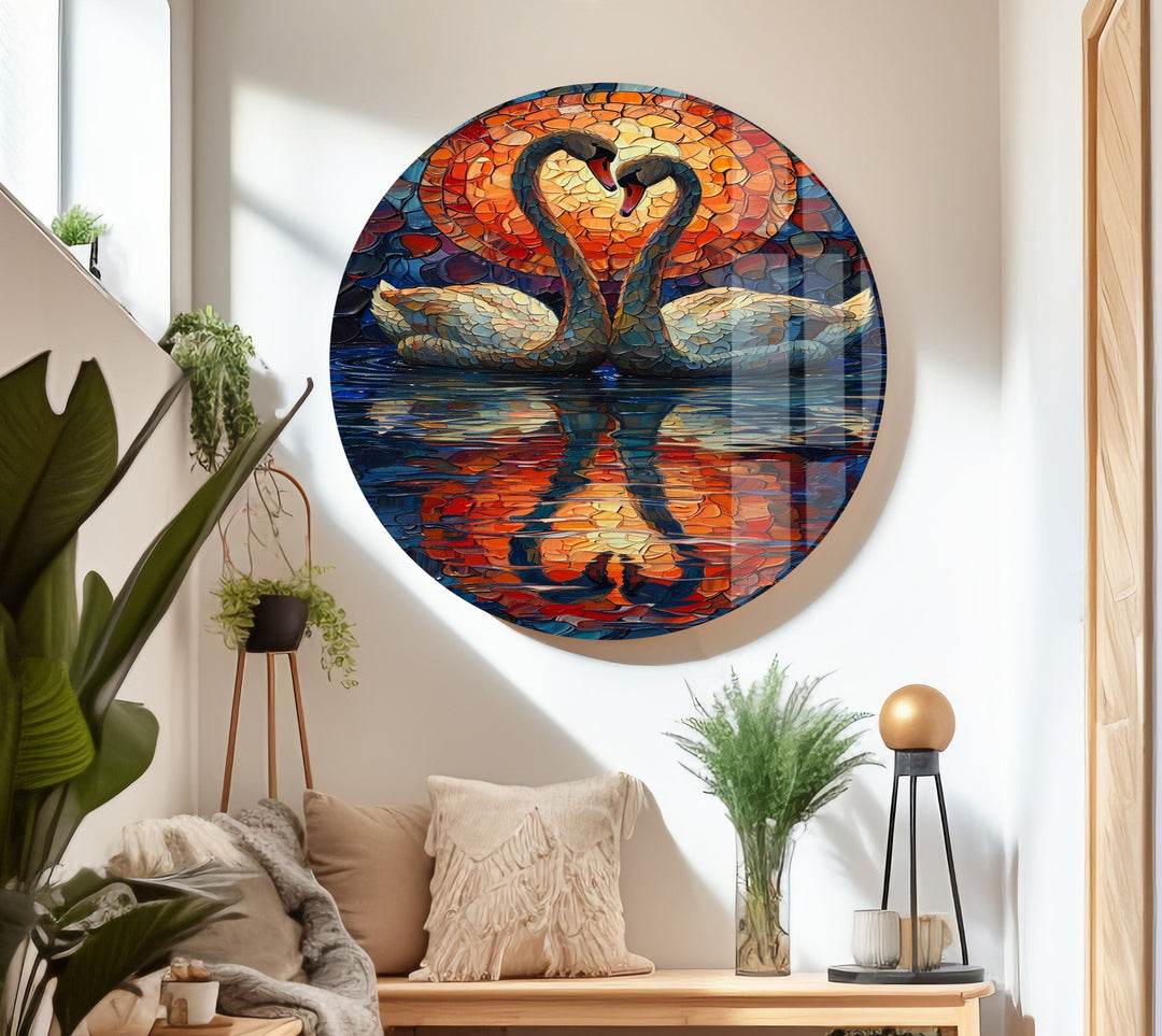 Stained Swan Glass Wall Art glass art painting, glass art for the Wall
