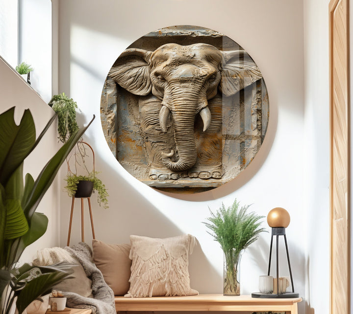 3D Elephant Stone Art Glass Wall Art glass image printing, glass prints from photos
