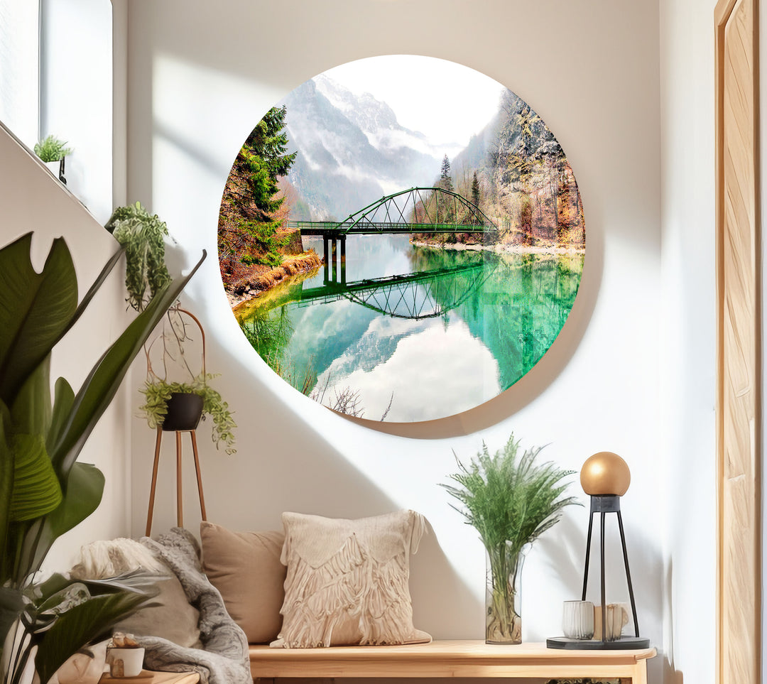 Bridge Over a Lake Glass Wall Art picture on glass wall art, photos printed on glass