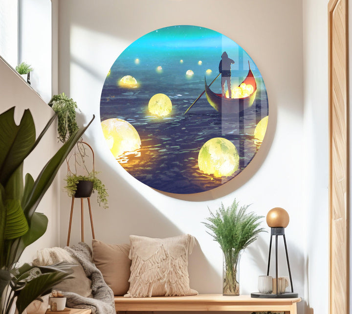 Moons on Sea Glass Wall Art print picture on glass, Tempered Glass Wall Art