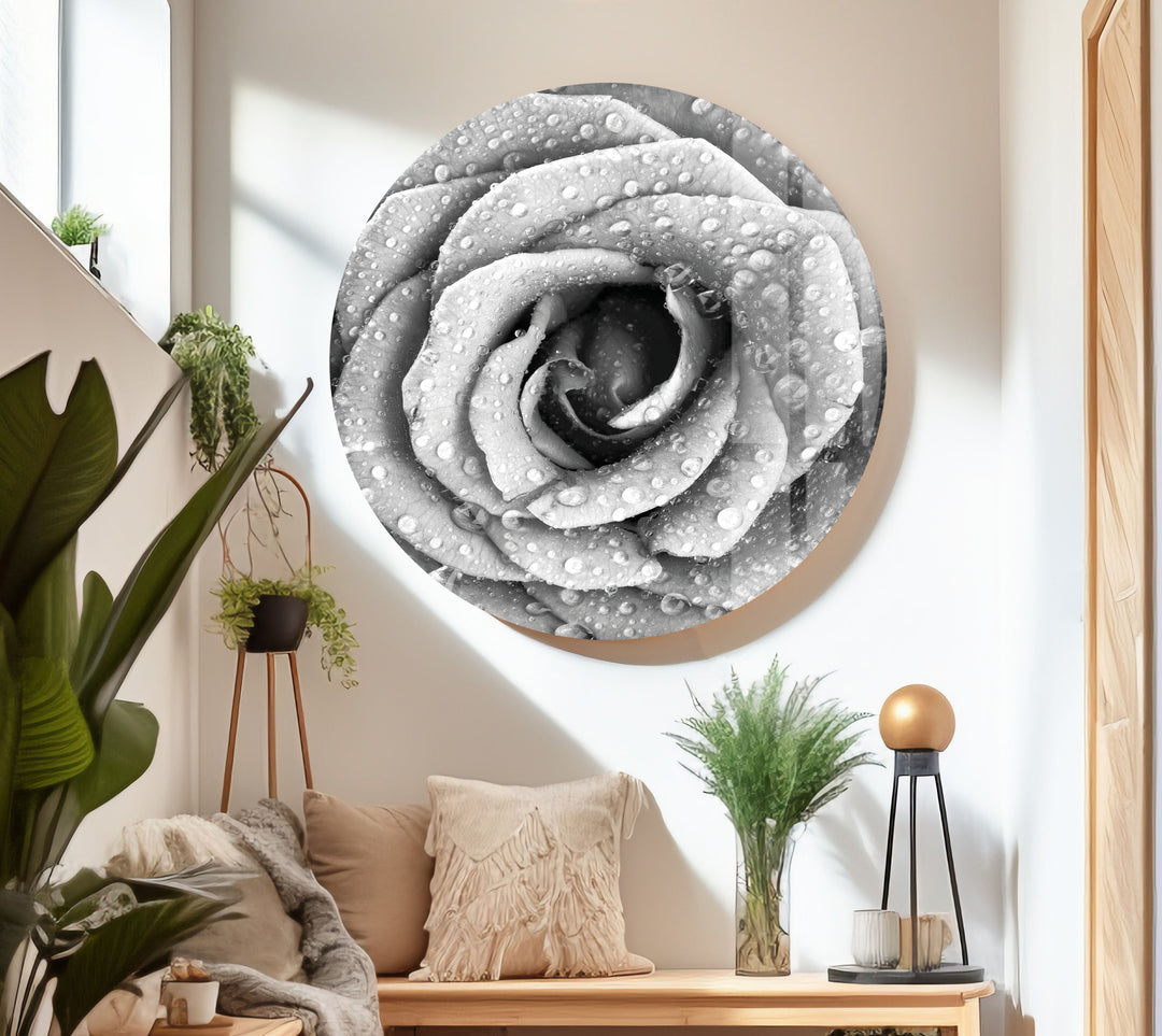 Black and White Rose Glass Wall Art, custom glass pictures, glass art prints