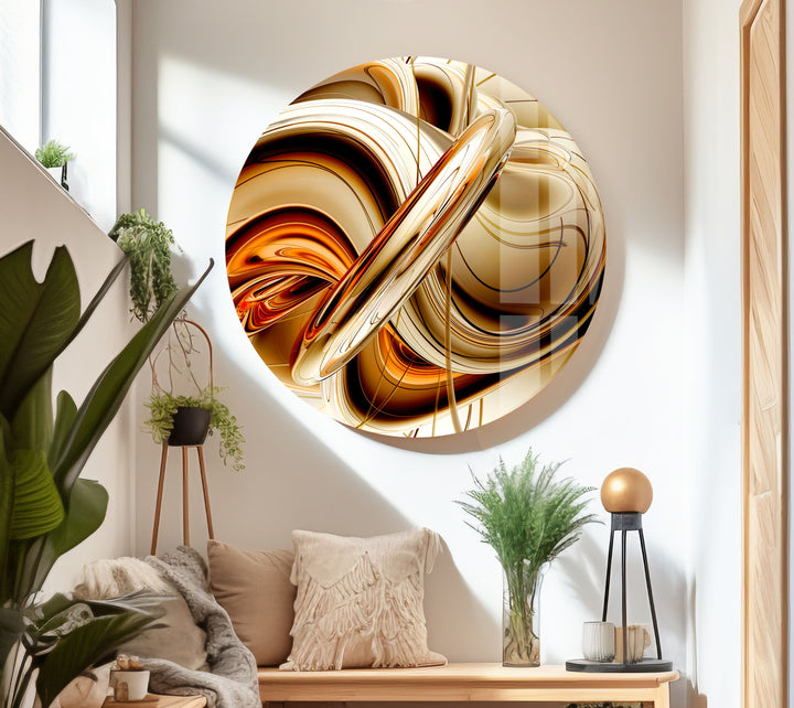 Brown Modern Fractal Art Glass Wall Art