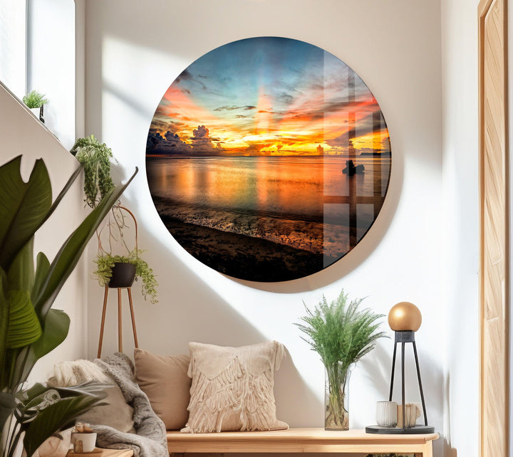 Sunset Orange Landscape Glass Wall Art  glass wall decor, glass wall art decor