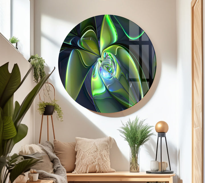 Green 3D Fractal Glass Wall Art