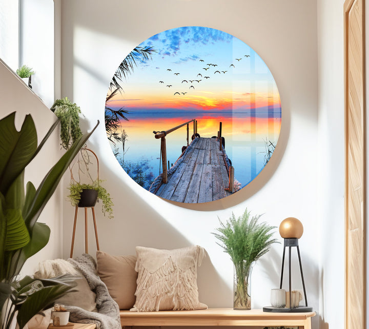 Sunset Jetty Novel Art Glass Wall Art glass pictures for Wall, glass prints wall art