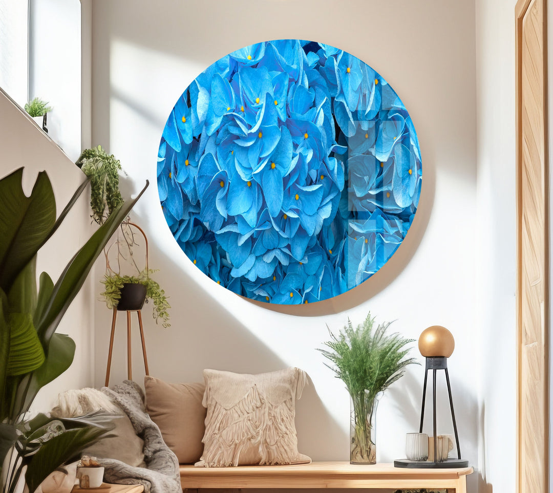 Blue Hydrangeas Glass Wall Art, glass image printing, glass prints from photos