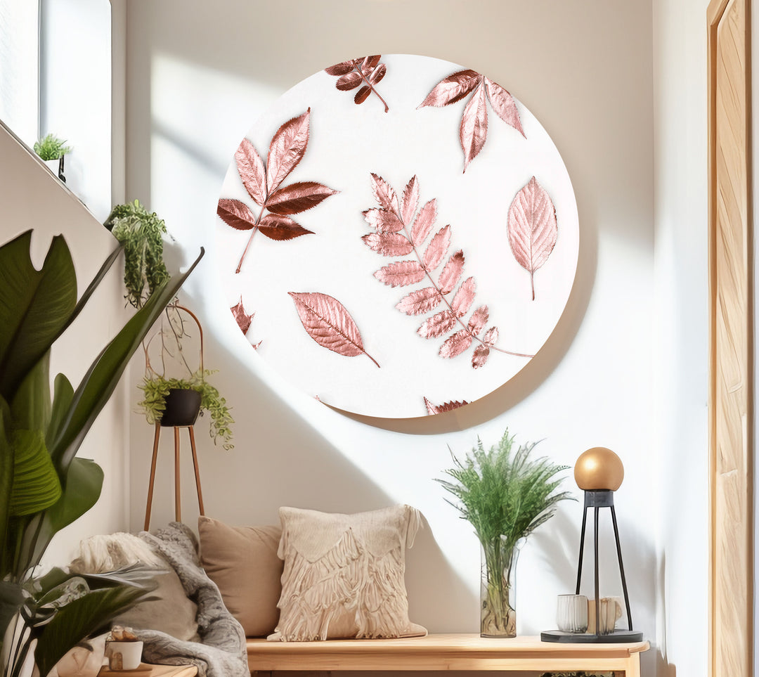 Rose Gold Leaves Glass Wall Art, glass image printing, glass prints from photos
