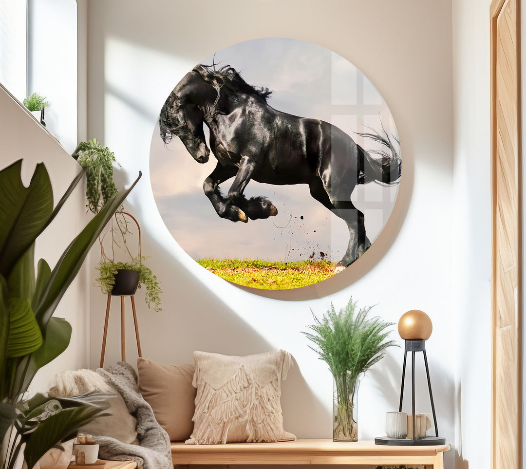 Friesian Horse Glass Wall Art custom glass pictures, glass art prints