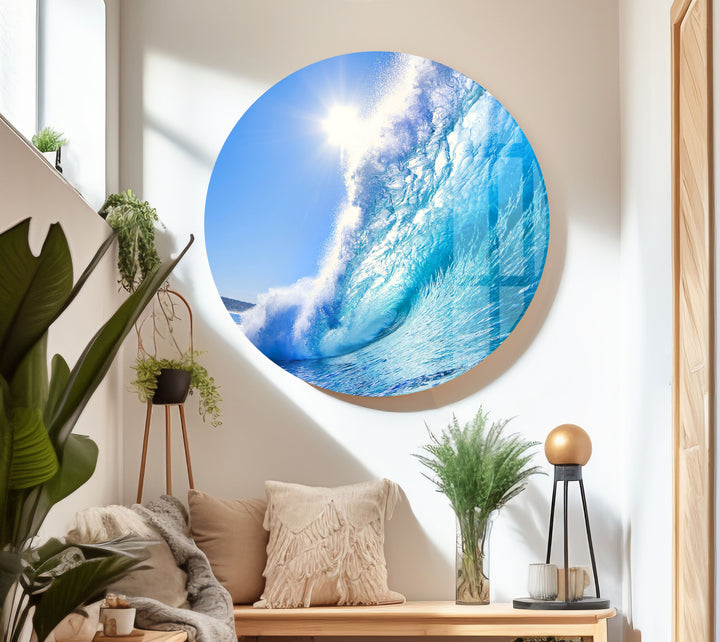 Ocean Blue Waves Glass Wall Art custom glass pictures, glass art prints