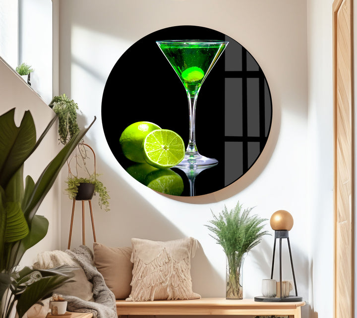 Green Cocktail Glass Wall Art, custom glass photo prints, large glass prints