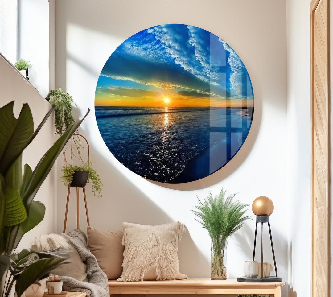 Sunset Over Blue Sea Glass Wall Art glass photo prints, glass picture prints