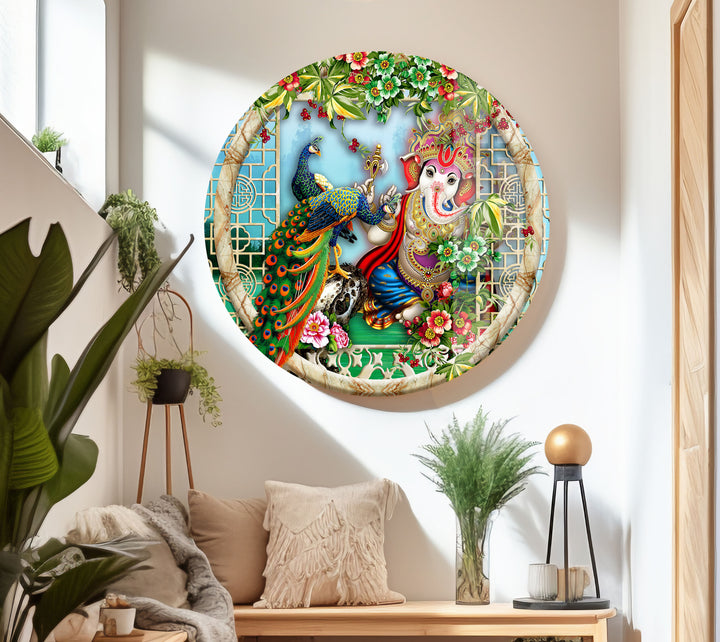 Peacock & Ganesha Glass Wall Art custom glass photo prints, large glass prints