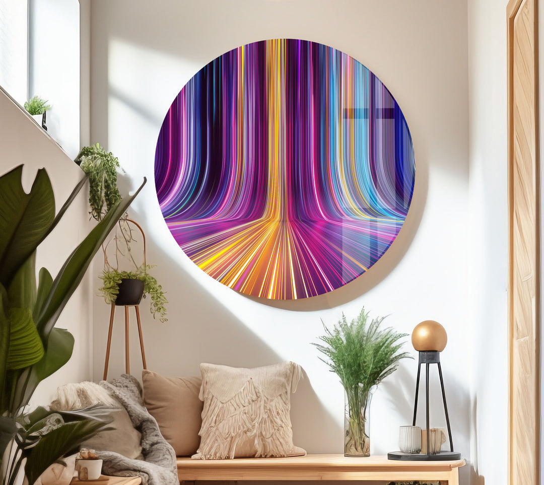 Neon Color Lines Glass Wall Art