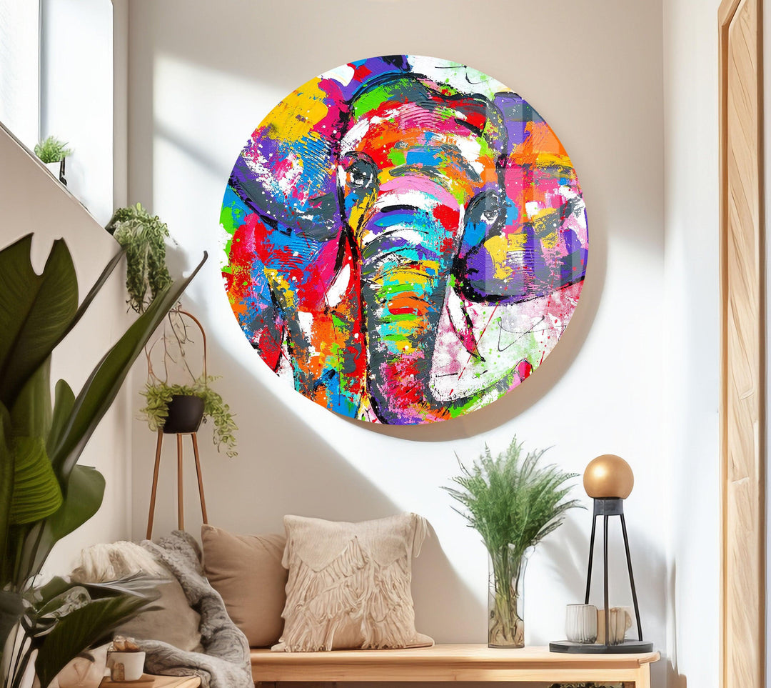 Colored Elephant Art Glass Wall Art glass art painting, glass art for the Wall