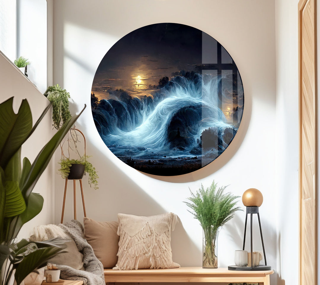 Seascape Night Fantasy Glass Wall Art glass pictures for Wall, glass prints wall art