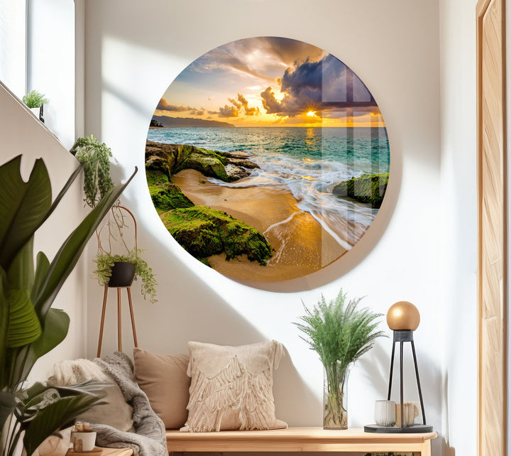 Beach Sunset Landscape Tempered Glass Wall Art - MyPhotoStation