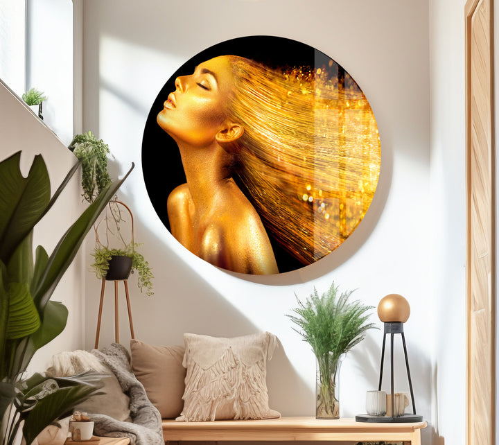 Gold Hair Woman Portrait Tempered Glass Wall Art - MyPhotoStation