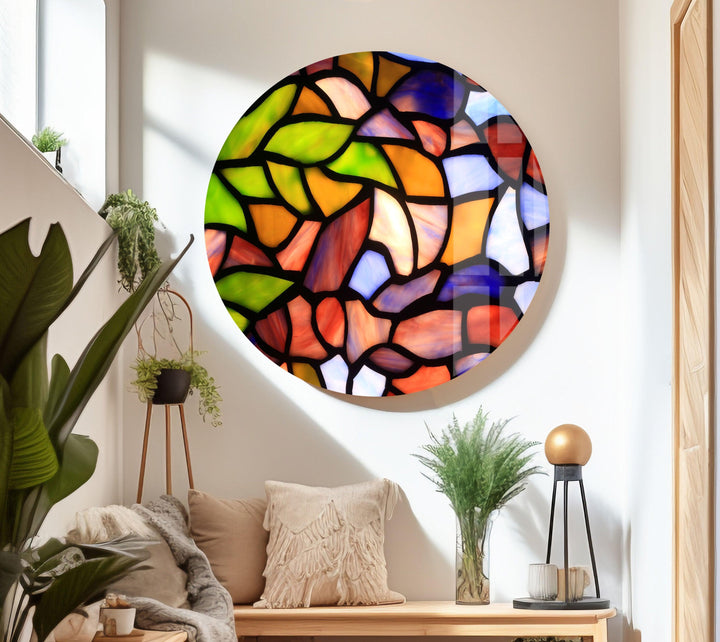 Stained Colored Leaves Glass Wall Art print on glass, glass printed photos