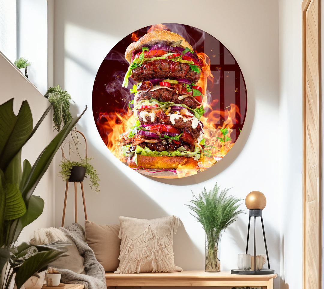 Burger Kitchen Glass Wall Art, glass photo prints, glass picture prints