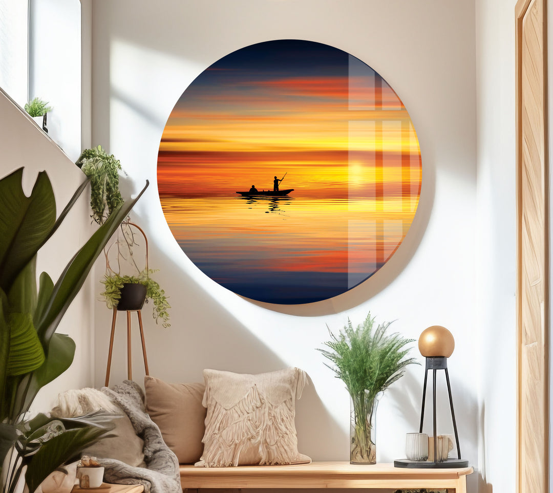 Sunset Sea Landscape & Boat Glass Wall Art large glass photo prints, glass wall photos