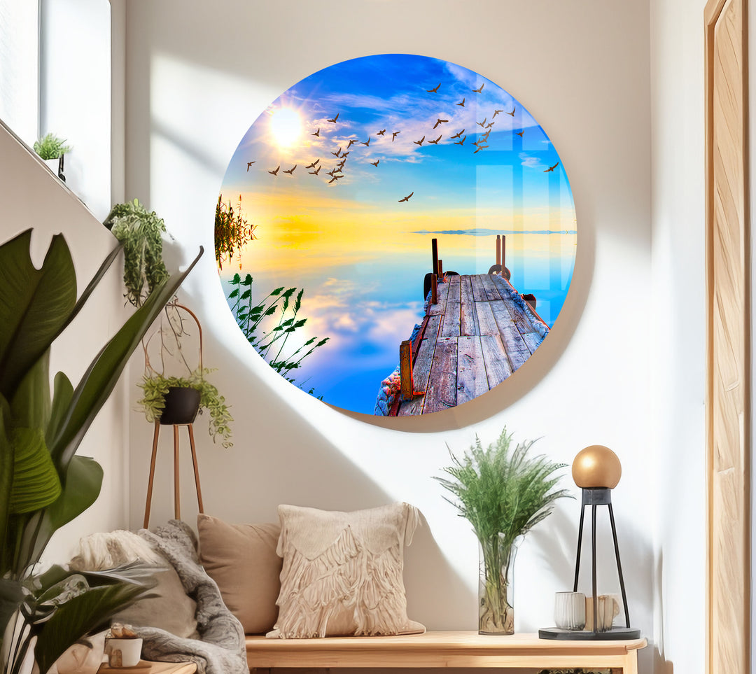 Sea Landscape With a Pier Glass Wall Art