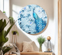 Blue Feather Peacock Glass Wall Art glass art painting, glass art for the Wall