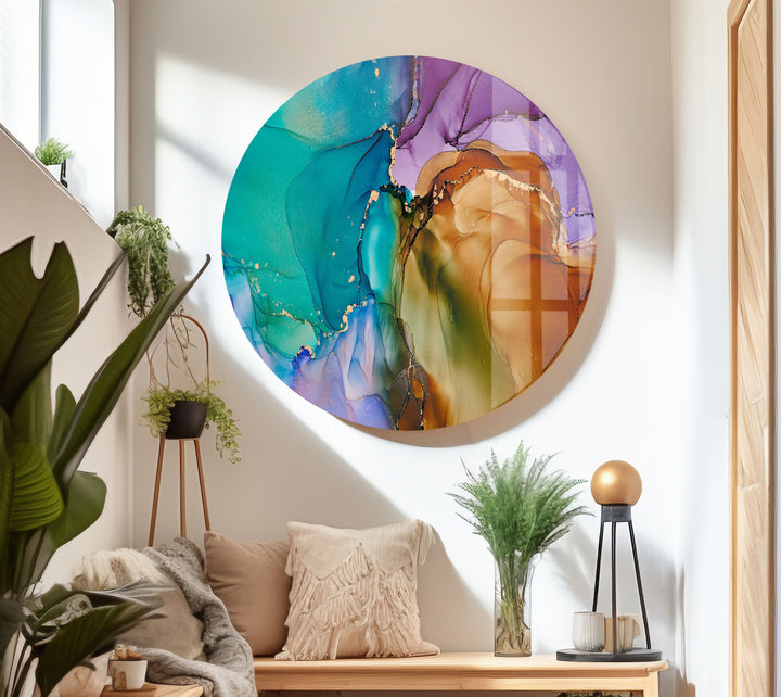 Green Purple Brown & Gold Abstract Glass Wall Art