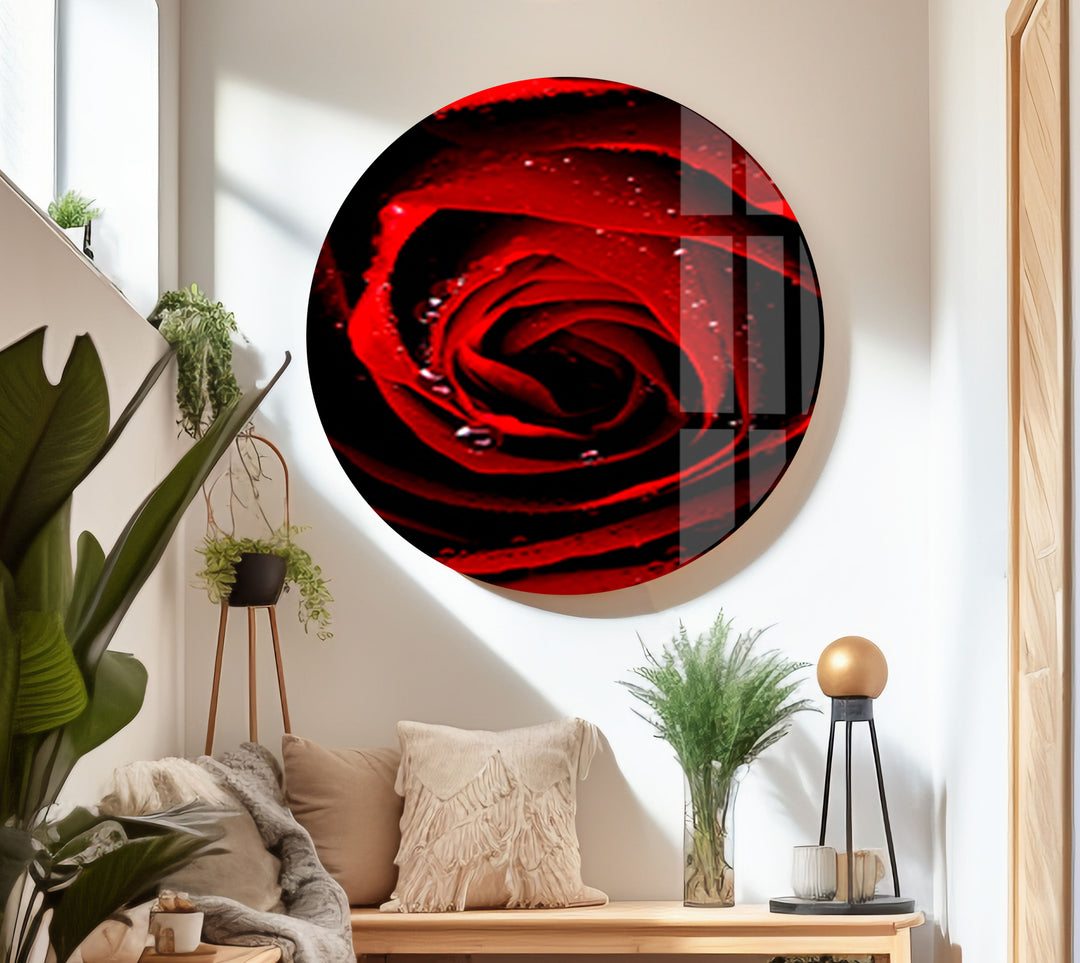 Red Rose Glass Wall Art, glass pictures for Wall, glass prints wall art