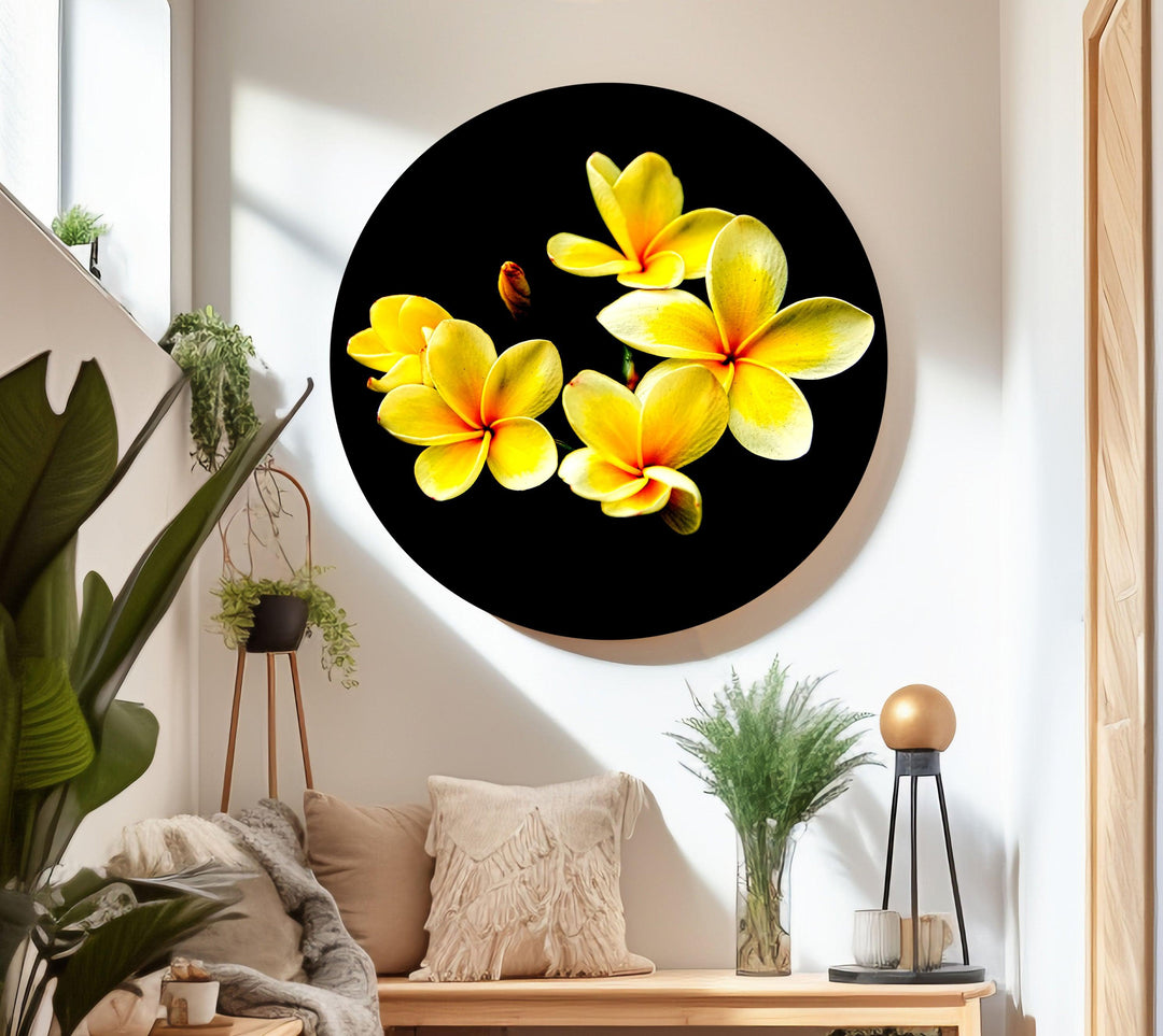 Yellow Plumeria Glass Wall Art, glass photo prints, glass picture prints