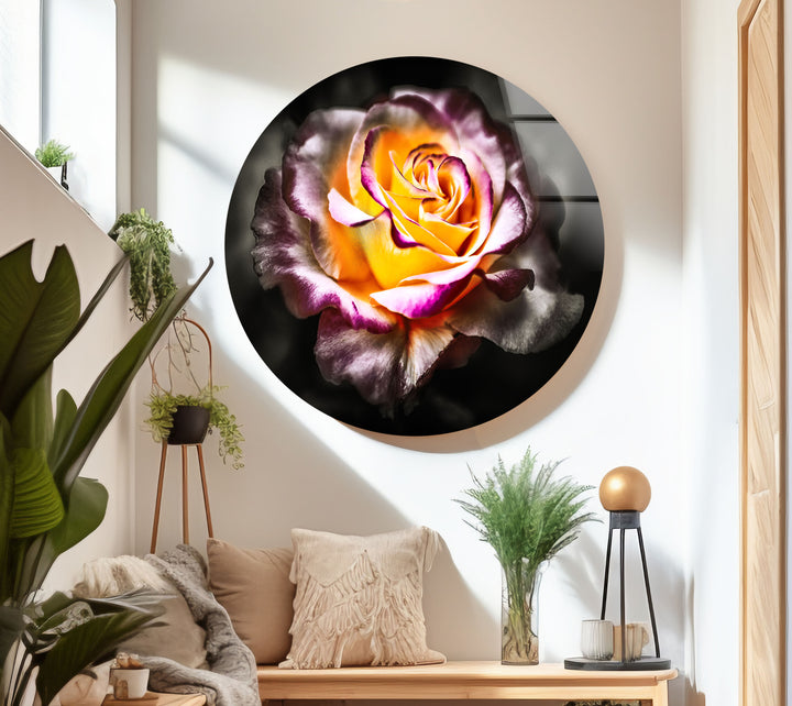 Yellow & Red Rose Glass Wall Art, custom glass pictures, glass art prints