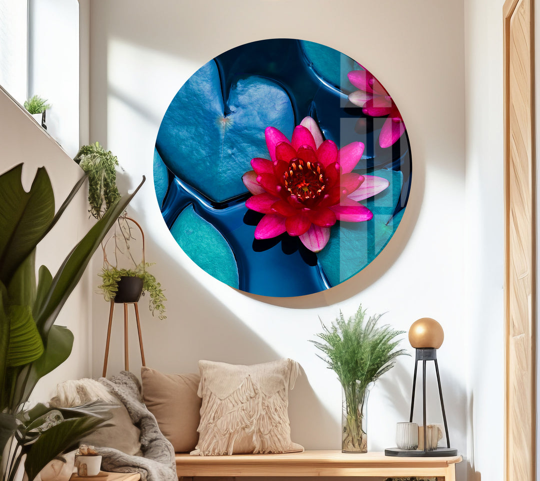 Red Lotus Water Lily Glass Wall Art, art glass wall art, glass wall art pictures
