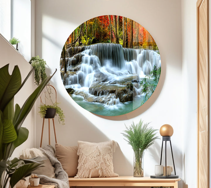 Waterfall in Deep Forest Glass Wall Art glass image printing, glass prints from photos